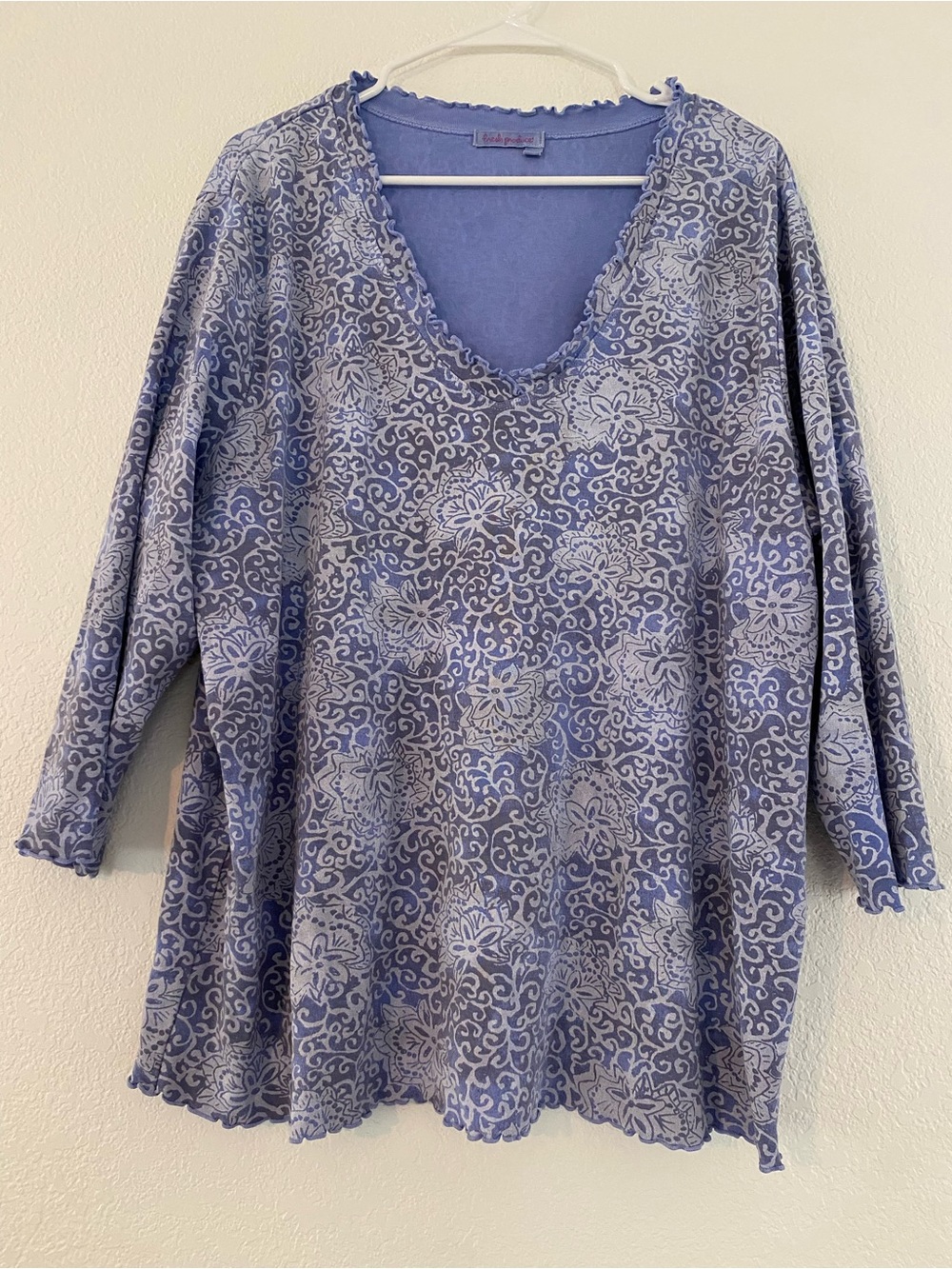 Fresh Produce Made In USA Periwinkle Floral Swirl Tunic Top V-Neck 2X Cotton